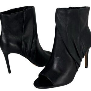 Vince Camuto Atonna Women's 8.5M Black Soft Drape Peep Toe Leather Boot NWOB